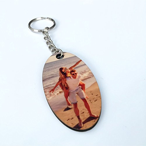 Saphir Design Schlüsselanhänger personalisiert Foto beidseitig MDF/HDF oval 3,7x6cm | personalisierter Schlüsselanhänger mit Bild 2 Motive möglich | Fotogeschenke personalisierte Geschenke mit Foto