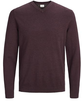JACK & JONES Jjebasic Knit V-Neck Noos, Pull Homme, Rouge (Port Royale Detail: Twisted with Black), Large