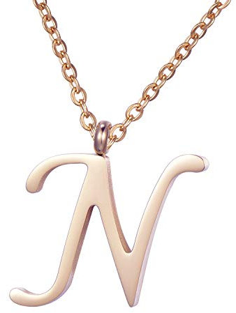Morella Damen Halskette mit Buchstabe N Anhänger Edelstahl Rosegold in Schmuckbeutel