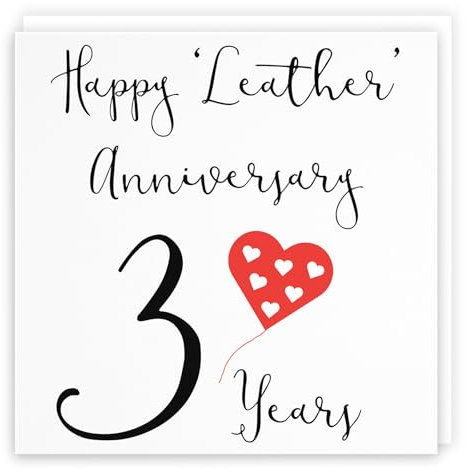Hunts England Glückwunschkarte zum 3. Hochzeitstag – Happy Leather Anniversary – 3 Years – Red Heart Collection – Standard – 148 x 148 mm