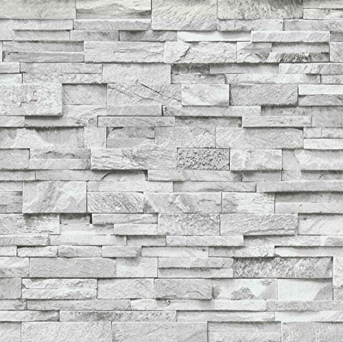 3D Effect Brick Wallpaper Grey White Stone Tile Rustic Vinyl Paste Wall YöL