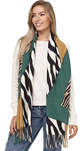 Glamexx24 Damen XXL-Schal mit Leopardenmuster und Fransen | Kuschelig warmer, dreifarbiger Oversized-Deckenschal für Herbst und Winter, auch als Poncho tragbar