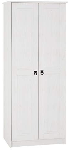 IDIMEX Armoire RESIDENCIA pin Massif, penderie pour vêtements Style Mexicain avec 2 Portes battantes, lasuré Blanc