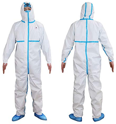 Schutzanzug Kat. III Level 2 (ICU) Typ 3, 4, 5, 6 - wasserdicht für medizinische und Krankenhäuser - Farbe Weiß - Größe L