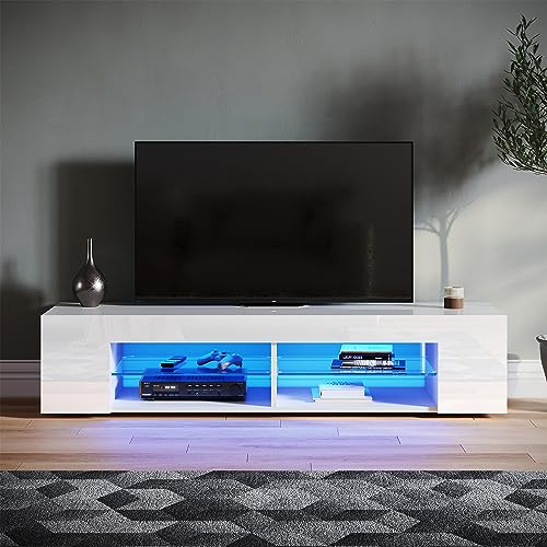SONNI TV Board, LED Lowboard, TV Schrank Weiß, Fernsehtisch, TV-Regal, Hochglanz, 135 cm breit, 12-LED-Farben, 135x39x30cm, GTV003W-WHITE-4.
