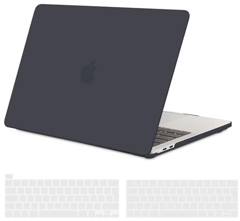 TECOOL Case compatible with MacBook Pro 13 inch 2016-2022 (M2 M1 A2338/A2289/A2251/A2159/A1989/A1706/A1708), Plastic Snap On Hard Shell Cover & UK EU Keyboard Protector, Grey-Black (Matte)