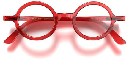 LONDON MOLE Runde Lesebrille | Moley-Brille | Coole Leser | Stilvolle Unisex-Brille für Herren und Damen | Federscharniere | Transparentes Rot | +2,5 Vergrößerung