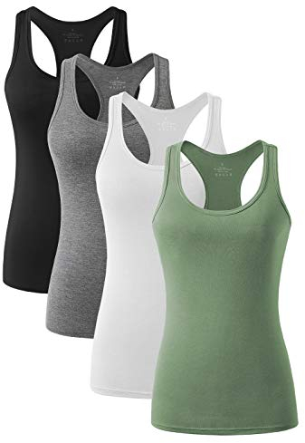 vislivin Workout Tanktops für Damen Racerback Yoga Tanks Basic Sportliche Activewear-4er Pack Schwarz/Dunkelgrau/Weiß/Armeegrün XL
