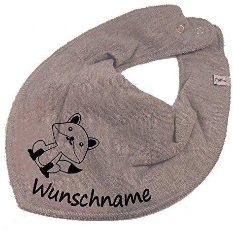 HALSTUCH mit Namen oder Text personalisiert für Baby oder Kind aus Baumwolle in Einheitsgröße Fuchs grau