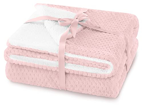 AmeliaHome Plaid 130 x 180 cm - Délicat matelassé - Aspect Peau d'agneau - Shleepy - Rose poudré
