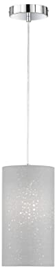 Fischer & Honsel Pendelleuchte Thor, 1-flammig, Hängelampe E27-Fassung max. 40 Watt, Pendellampe mit Stoff-Lampenschirm & Dekor, Chromfarben & Grau, Ausladung Decke 150cm, Ø 60cm