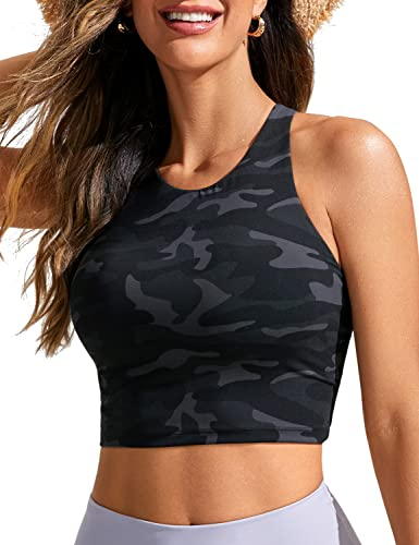 CRZ YOGA Damen Racerback Swim Top Bikini Oberteil Schnell Trocknend Padded Swimsuit Dschungeltarnung Grau 44