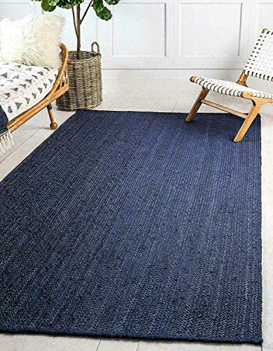 Vipanth Natürliche Jute Rechteckig Rustikal Handgemachter Area Rug Handgeflochtener Teppich für Home Decor (60 x 90 cm (2 x 3 Fuß), Blau)