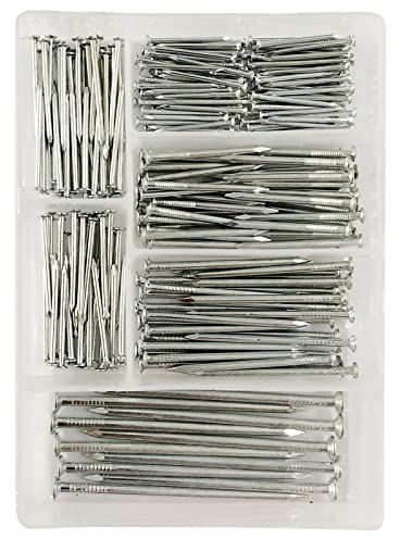 Zinc Plated Assorted Flat Head Nails, 250pcs - 6 Sizes Flat Head Nails - for framing and Fencing, Wood Work, DIY, Home, Woodwork, Multipurpose Nails – Nails for Brick, Wood, and Masonry