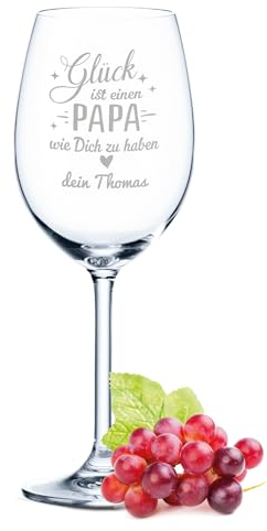 GRAVURZEILE Leonardo Daily Weinglas - Glück ist einen Papa wie Dich zu haben - Hochwertige Lasergravur mit Name - 460 ml - Geschenk für Papa zum Geburtstag, Vatertag & Weihnachten