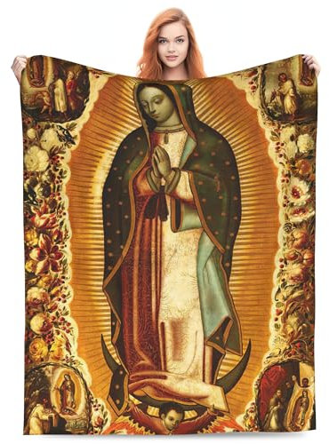 YETTA YANG Mexikanische religiöse katholische Jungfrau Maria Unsere Liebe Frau von Guadalupe Virgen De Guadalupe Vollfleece-Überwurf, Umhang, tragbare Decke, Flanell, Flauschige Steppdecke,