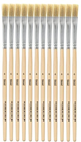 Idena 90095 - Borstenpinsel, Größe 6, mit unlackiertem Holzstiel, 12er Set, Malpinsel für Schulkinder Hobbykünstler