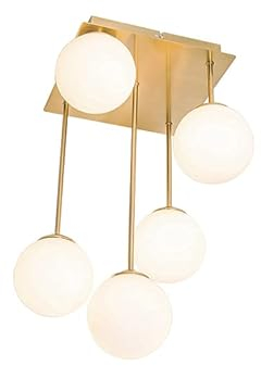 Qazqa - Moderne Deckenleuchte I Deckenlampe I Lampe I Leuchte Gold I Messing mit Opalglas 5-flammig - Athens I Wohnzimmer I Schlafzimmer - Stahl Quadratisch - LED geeignet G9