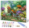 Fuumuui Pintura por números, para adultos y niños, para principiantes, cuadro con marco, incluye pinceles y pinturas acrílicas, 40 x 50 cm, paisaje, flores y bicicleta