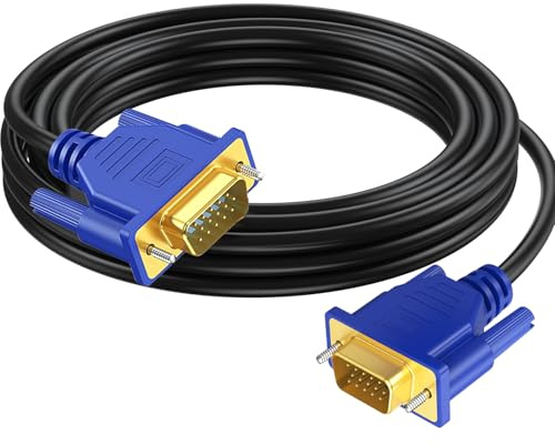 Cable VGA de 15 pies, largo VGA a VGA chapado en oro, cable VGA de 15 pines HD15 1080P a 60Hz Full HD de alta resolución para proyector de computadora de TV, estación Doking