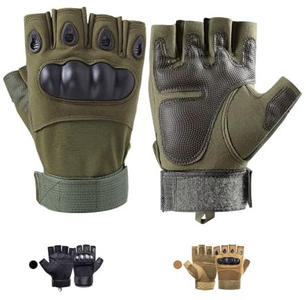 CubePlug Mens Breathable Padded Fingerless Motorcycle Gloves Half Finger Gloves for Cycling Hiking Climbing Outdoor Sports (Olive Green, M)