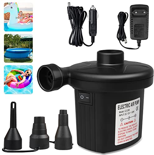 Elektrische Luftpumpe Luftmatratze 2 in 1 Schnelle Inflate Deflate, Luftpumpe Elektrisch Luftmatratze Pumpe mit 3 Luftdüse, Tragbare Luftpumpe für Matratze Sofa Pool Planschbecken Schlauchboot