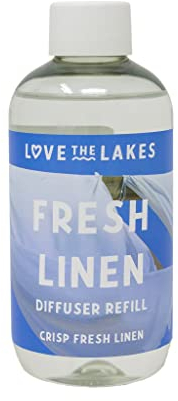 Love the Lakes Fresh Linen Reed Diffuser Refill - 200ml | Uplifting Scent of Freshly Washed Linen | Made in England