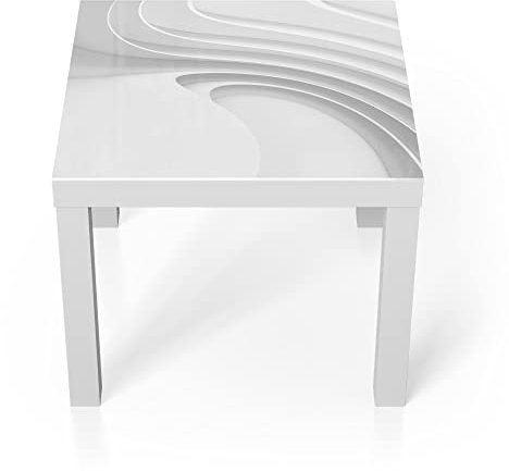 DEQORI Glastisch | weiß klein 55x55 cm | Motiv Fließende Lamellenlinien | ausgefallener Beistelltisch aus Glas | Hochglanz Couchtisch fürs Wohnzimmer | moderner Couch Tisch mit Design
