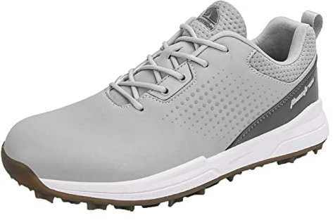SUMECH Golf Shoes with Spiked for Mens Breathable Waterproof Non-Slip Wide Fitting Big Size,Grey,12 UK