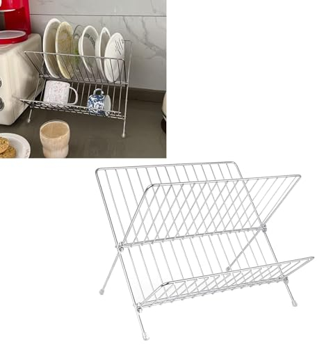 Dish Drying Rack Faltbare, Faltbare Dish Drying Rack Dish Racks Edelstahl Dish Drying Racks für Küchentheke X Form 2-Tier Dinner Plate Schüssel Trocknungshalter Rack Plate Organizer Halter für Zuhause