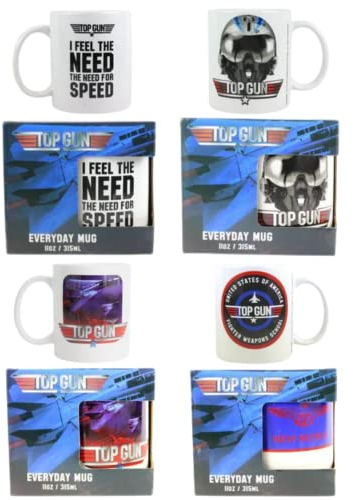 Toptoys2u Bargain Bundles Top Gun Maverick Keramikbecher-Set, hochwertig, 315 ml, Eismann-Helm, neuer Rekrut, Maverick-Flugzeug und Need for Speed, 4 Stück