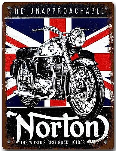 Norton Motorcycle Bike Union Jack - Tin Sign, Retro Vintage Metal Sign Poster Pub Bar Kitchen Garden Bathroom, Home, Plaque, Decorative Wall Art, 2 Sizes (A5)