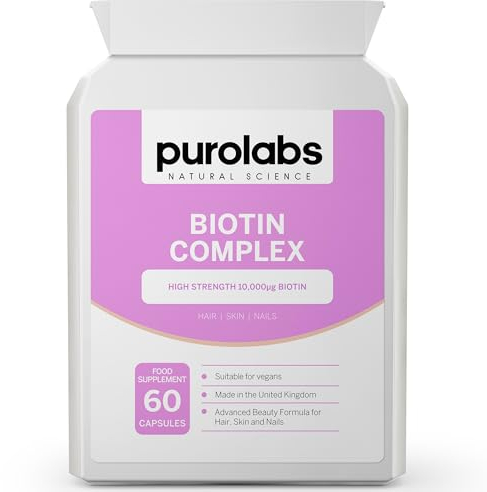Purolabs Biotin Hair Growth Supplement 10,000μg - Hair Skin & Nails Vitamins for Men & Women with Selenium, Zinc & Vitamin C - 60 Vegan Capsules - Made in The UK by Purolabs