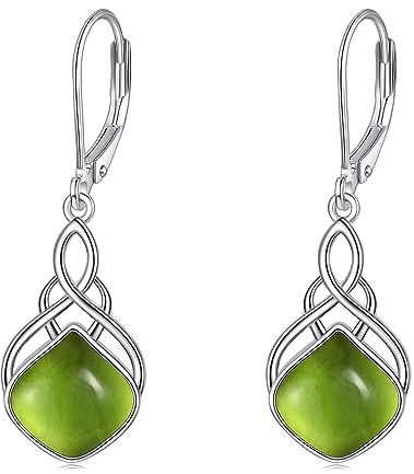 Peridot Ohrhänger Sterling Silber Grün Irischer Keltischer Knoten Tropfen Ohrringe Naturstein Peridot Ohrringe Schmuck Geschenke für Damen und Mädchen