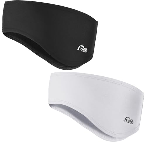 Sport Stirnband Ohrenwärmer -Frühling/Herbst/Winter Fleece Ohrenschützer Stirnbänder Windstopper für Joggen, Laufen, Wandern, Fahrrad und Motorrad Fahren, Runter Helm 2 Stück (Schwarz+Weiß)