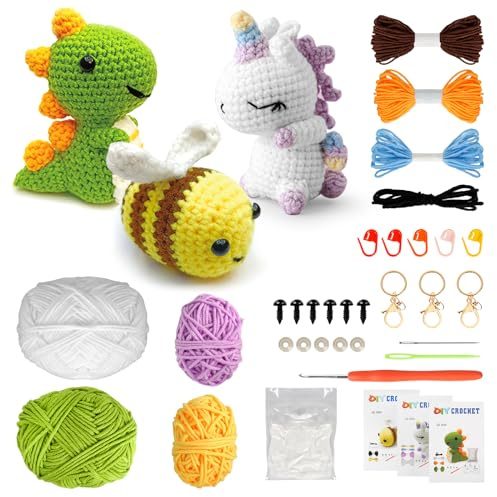 SUPRBIRD Häkelset für Anfänger, Häckeln Stricken für Anfänger Set, Häckeltierchen Set mit Häkelnadeln Garn, mit Schritt-für-Schritt Anleitungen, DIY für Erwachsene Kinder Geschenk