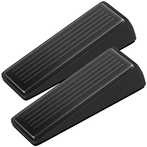 Architectural Hardware - Heavy Duty Zinc Door Stopper with Rubber Anti Scuff Grips (2 Pack) - Metal & Rubber Wedge Door Stoppers for Bottom of Door - Modern Door Stops - Doorstop Jam Door Wedge
