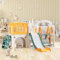 7 in 1 Kinderrutsche Indoor und Outdoor für ab 1-5 Jahr, Kinder Spielplatz mit Rutsche, Schaukel, Plattform, Unterschrank, Lochbohrspiel, Basketballkorb und Treppe, Gartenrutsche (Grün+Orange)