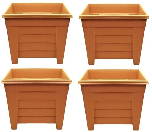 Optimal Products Long Trough/Oval/Square Plant Pot Plastic Planter Indoor Home Outdoor Garden Window Herb Flower Box (4, 33cm Square Planter Terracotta)