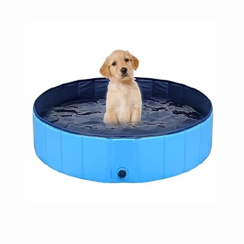 Dog pool dog paddling pool pet bathtub pet paddling pool PVC non-slip Foldable paddling pool suitable for all kinds of pets (Blue, 80x20cm)
