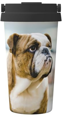 EdWal Divertente tazza da caffe con stampa di bulldog inglese, 500 ml, tazza termica da campeggio con coperchio, tazza da viaggio, ideale per qualsiasi bevanda
