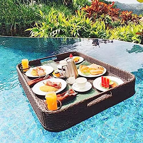 Porte-boissons à plateau flottant rectangulaire, porte-boissons de piscine, table flottante pour piscine, porte-gobelets de piscine, plateau flottant en rotin, porte-boissons pour spa, barre flottant