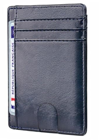 O³ Porte Carte identité française, Portefeuille Carte bancaire Anti piratage, en Cuir | Blocage RFID | Anti fraude, Anti piratage | Élégant et Minimaliste (Bleu Marine S)
