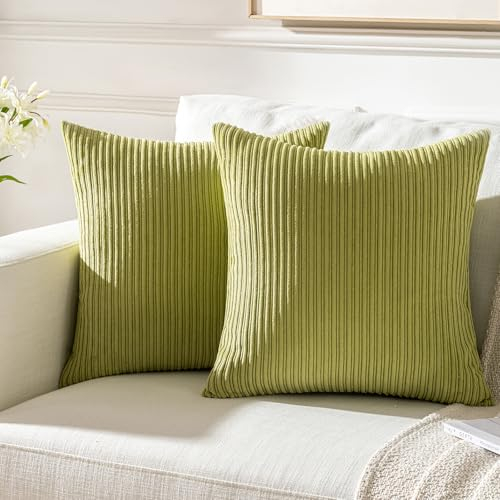 Aisybaklyn Kissenbezug Grün Sofakissen 40x40 cm Kordsamt Dekokissen Modern Weich Deko Zierkissenbezug mit Verstecktem Reißverschluss für Wohnzimmer Sofa Schlafzimmer 2er Set