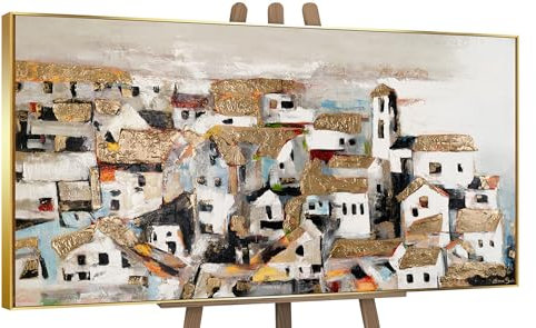 YS-Art Luxus Abstrakt Acryl Gemälde auf Leinwand Häuser im Sonnenlicht handgemalt Wandbild Wohnzimmer moderne Wohndekor echtes Kunstwerk 200x100 cm