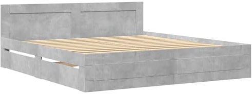 vidaXL Bettgestell, Bett mit Kopfteil, Bettrahmen mit Lattenrost, Doppelbett Schlafzimmerbett mit Stauraum, Betongrau 180x200cm Holzwerkstoff