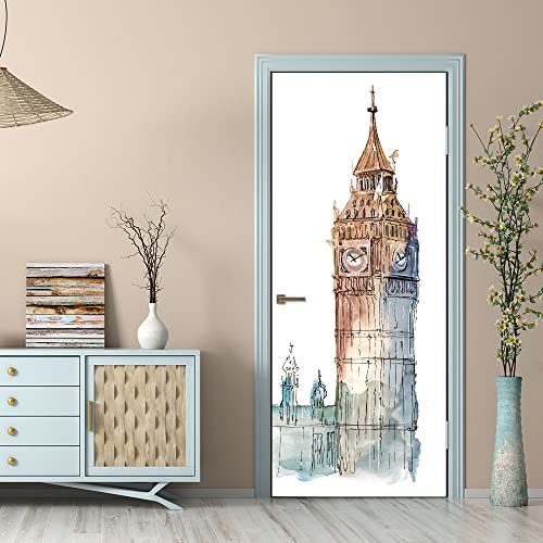FYRHLH Türtapete selbstklebend TürPoster 3D Londoner Big Ben Türtapete Selbstklebend Fototapete Türfolie Poster Tapete Abnehmbar Wandtapete für Wohnzimmer Küche Schlafzimmer B77 x H200cm