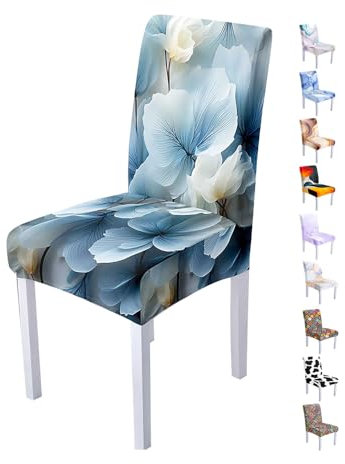 Hixingo Stuhlhussen 1 2 4 6er Set,Stretch Stuhlhussen Schwingstühle Waschbar Stuhlbezug,Esszimmerstühle Stuhlbezüge für Küche,Restaurant,Bankett,Party Schutz (6er Set,Blaue Blume)