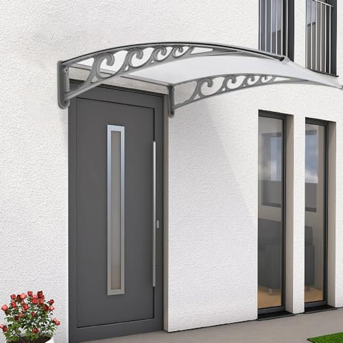 Marquesina para Puerta de Entrada, Toldo Cubierta de Policarbonato en Jardín,Marquesinas Exterior para Puertas y Ventanas,Marquesina para Puertas, 80 * 120cm-gris+Blanco