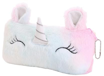 WVFHVISL Federmäppchen Bleistiftkoffer Farbenfrohe Plüsch -Unicorn -Bleistiftkoffer Für Mädchen Kosmetische Aufbewahrungstasche Bleistifttasche-Rosa